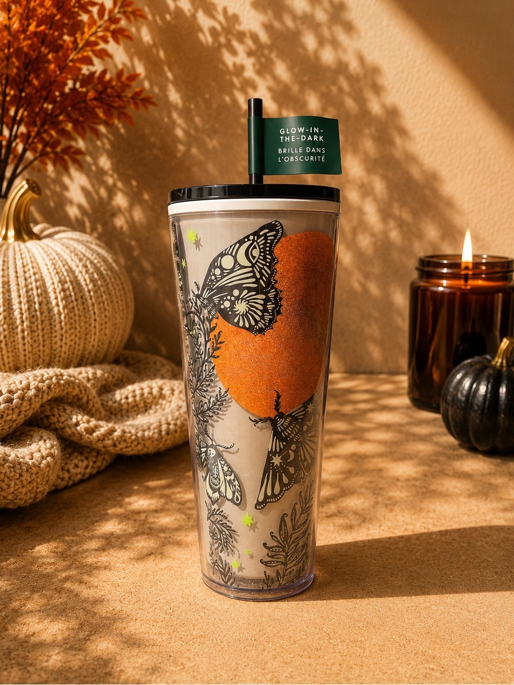 New 🌕 Starbucks Halloween Night Moth Glow in the Dark Tumbler